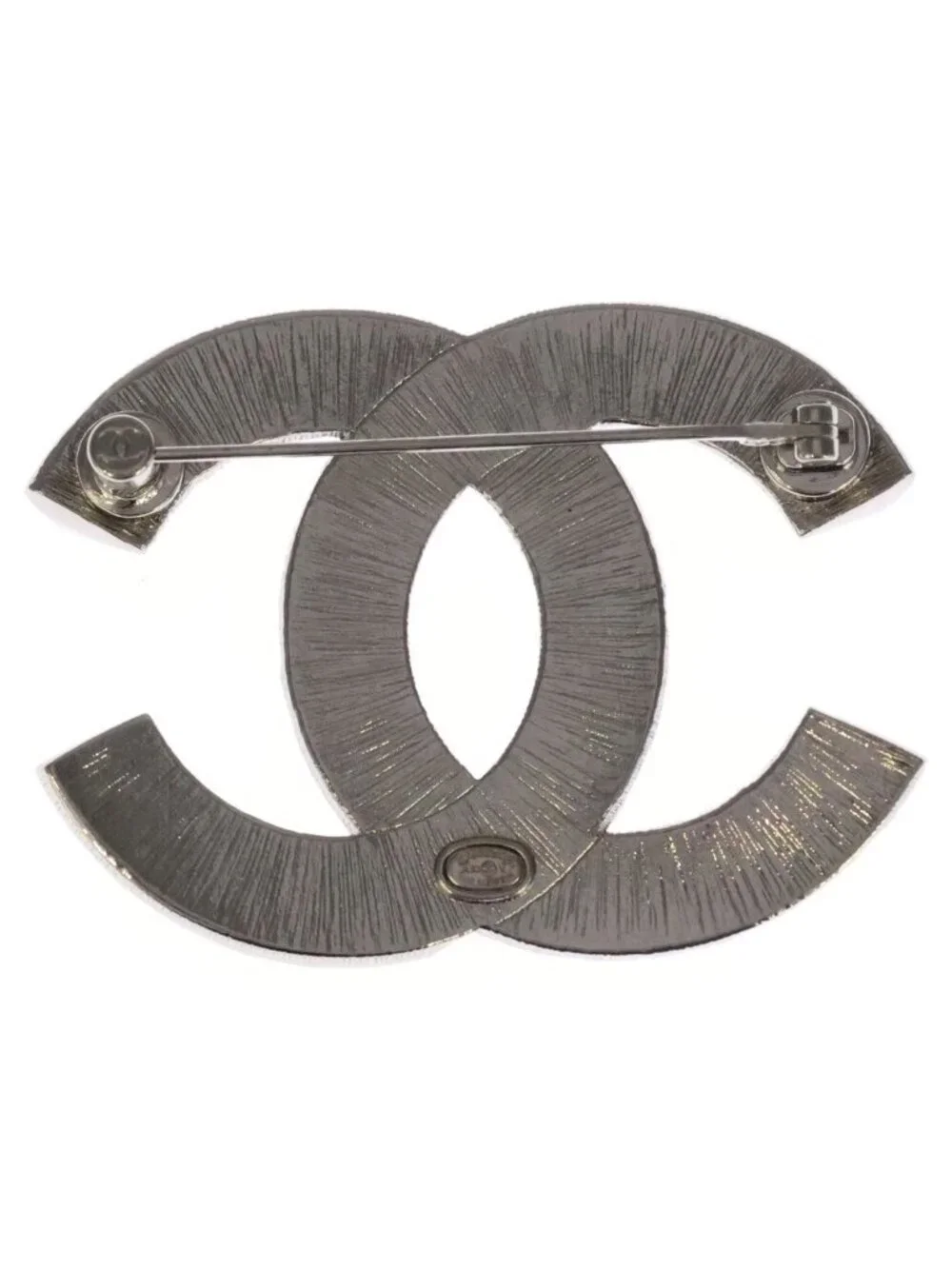 Chanel CC Logo Rhinestone Pin Badge Brooch Silver